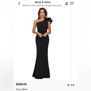 Betsy & Adam Black One-Shoulder Gown